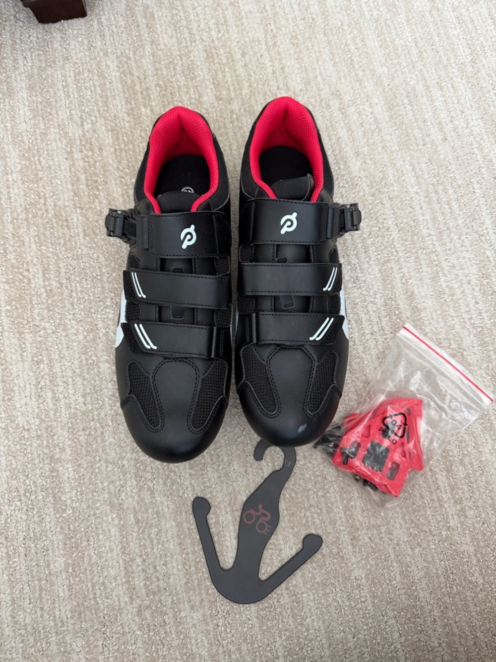 Peloton Black Cycling Shoes with Red Interior and Red Cleats